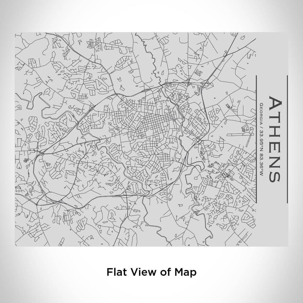 Flat view of an engraved map of Athens, Georgia showing detailed streets and coordinates.