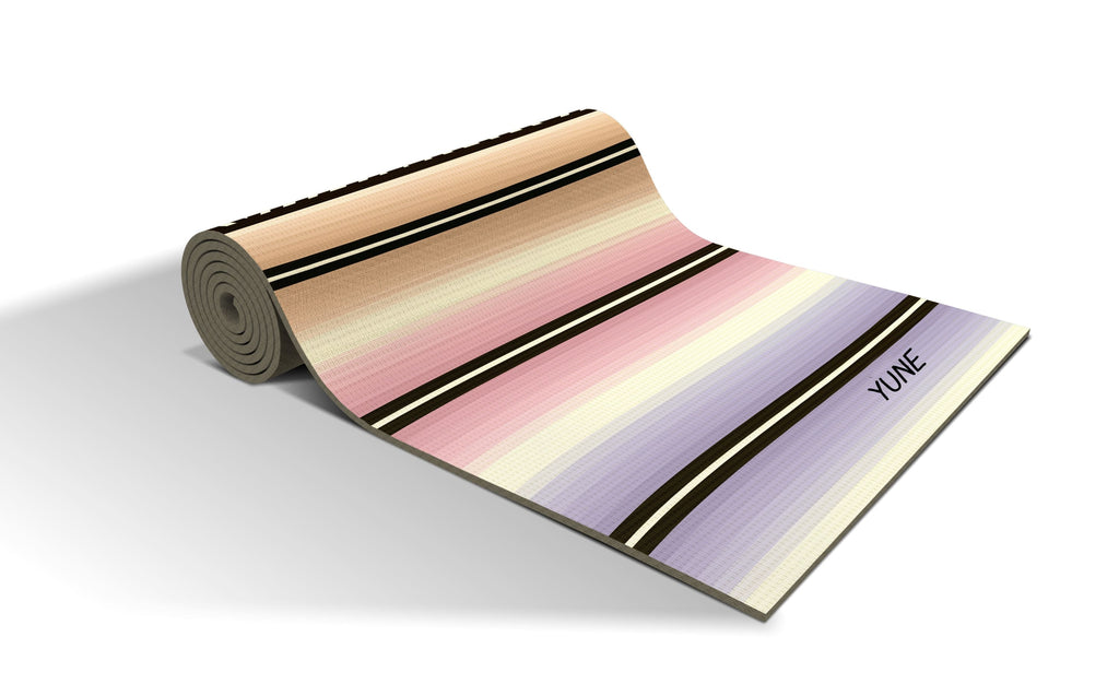 Yune Yoga Mat, 6mm thick, striped design, eco-friendly, non-slip texture for stability during workouts.